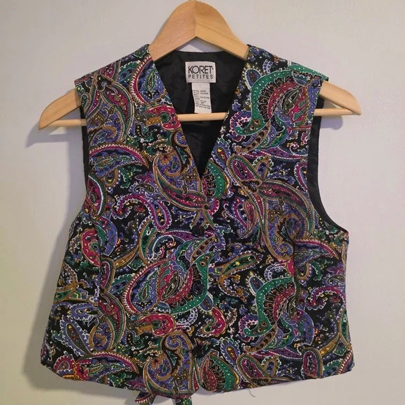 Vintage Koret Petites Paisley Vest Size 4P Multicolor Button Front Boho Retro - Picture 3 of 9